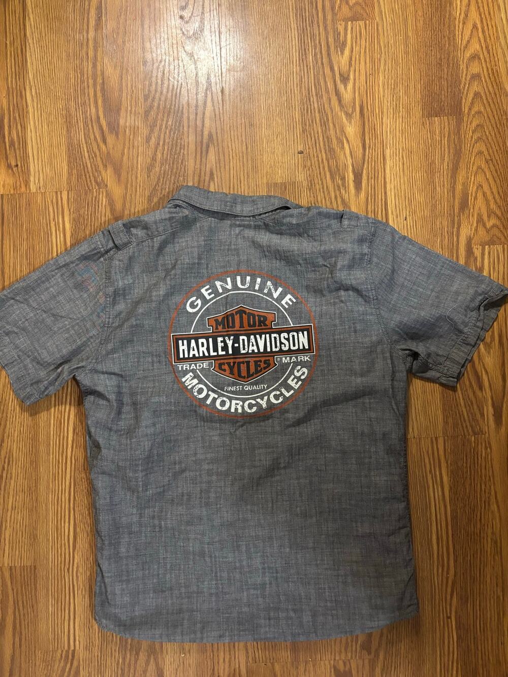 Harley Davidson Grey Biker Motorcycle Button-Down Collared Short-Sleeve Shirt